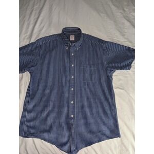 Brooks Brothers 1818 Mens Large Blue Checkered Short Sleeve Casual Button Down